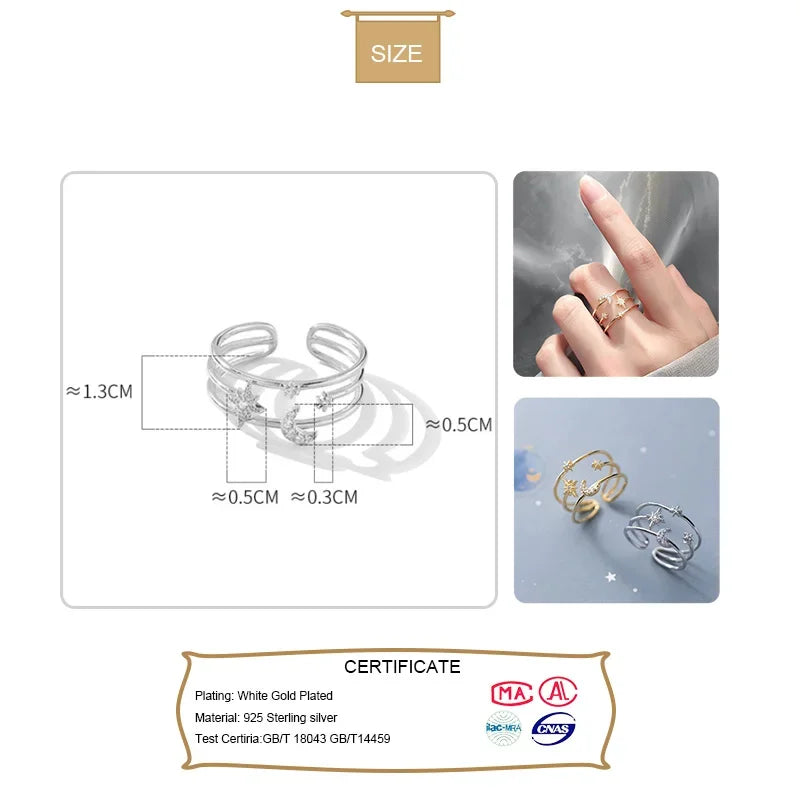 3 Layer Star Moon Dazzling CZ Adjustable Rings DA1510