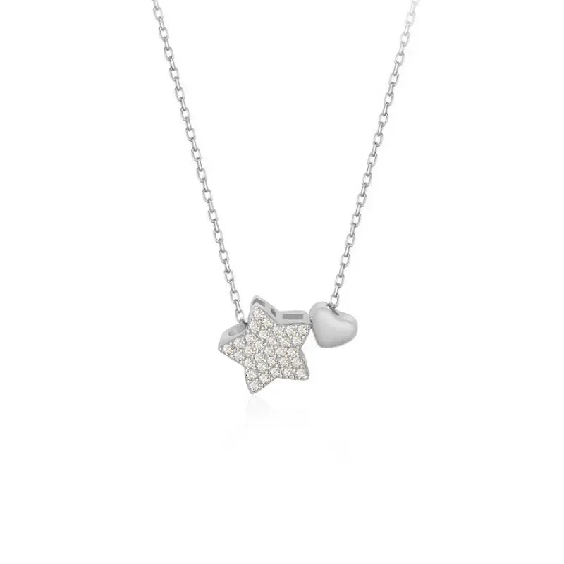 Real 925 Sterling Silver Necklace Sweet Star Heart Pendant Necklace LB175