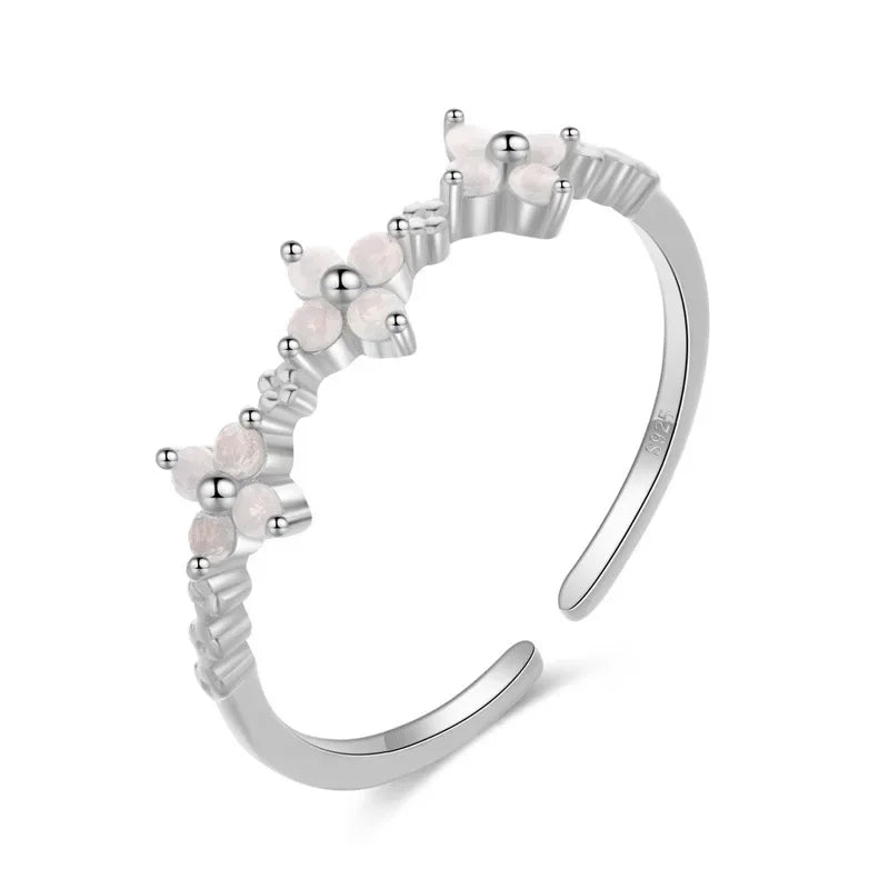 TrustDavis Women 925 Sterling Silver Ring Summer Flowers Dazzling CZ Cocktail Ring Sizable 6 7 8 Daugther Girls Xmas Gift DF038