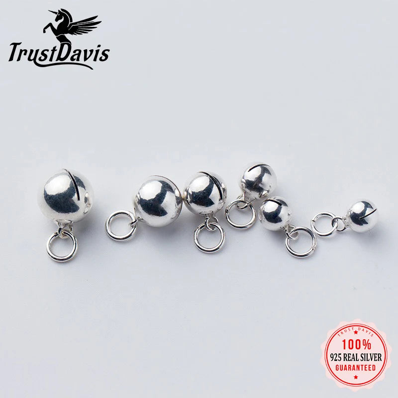 TrustDavis Real 925 Sterling Silver Glossy Round Small Bell Charm Pendant Handmade DIY Accessories Jewelry Wholesale DZ1792