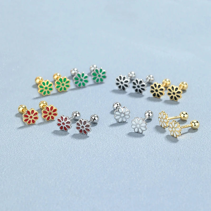 TrustDavis Real 925 Sterling Silver Casual Glaze Flower Screw Stud Earrings For Women Wedding Valentine's Day Jewelry DS4591