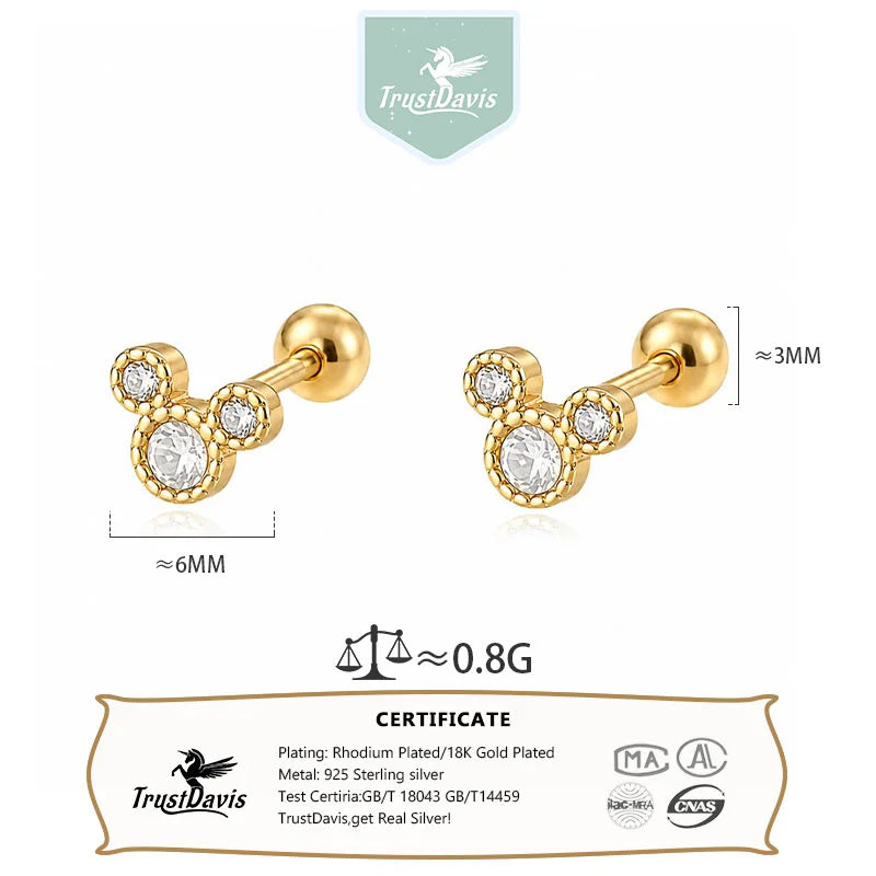 Cartoon Mouse Zircon Silver Earrings DS4899