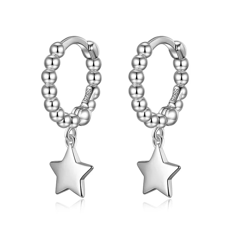 Glossy Round Bead Sweet Star Pendant Hoop Earrings DA2668