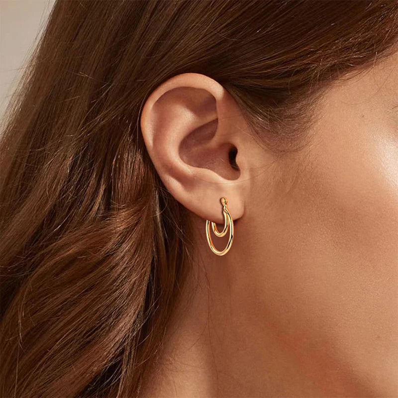 Simple Geometric Double Circle Hoop Earrings DS4382