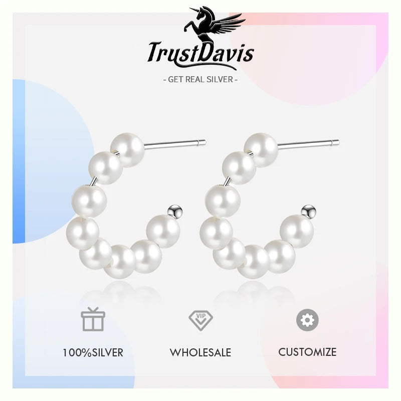 Real 925 Sterling Silver Cute Romantic PearlStud Earrings DS4037