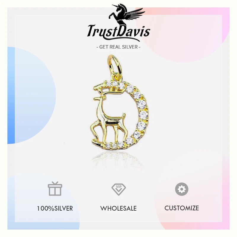 TrustDTrustDavis Real 925 Sterling Silver Diamond Studded Spotted Deer Charm Pendant Handmade DIY Accessories Wholesale DZ1705