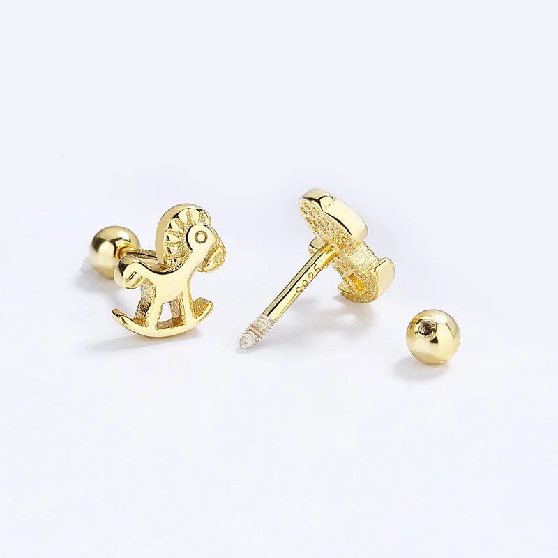 TrustDavis Real 925 Sterling Silver Sweet Trojan Horse Screw Stud Earrings For Daughter Girls Birthday Gift Fine Jewelry DG0159