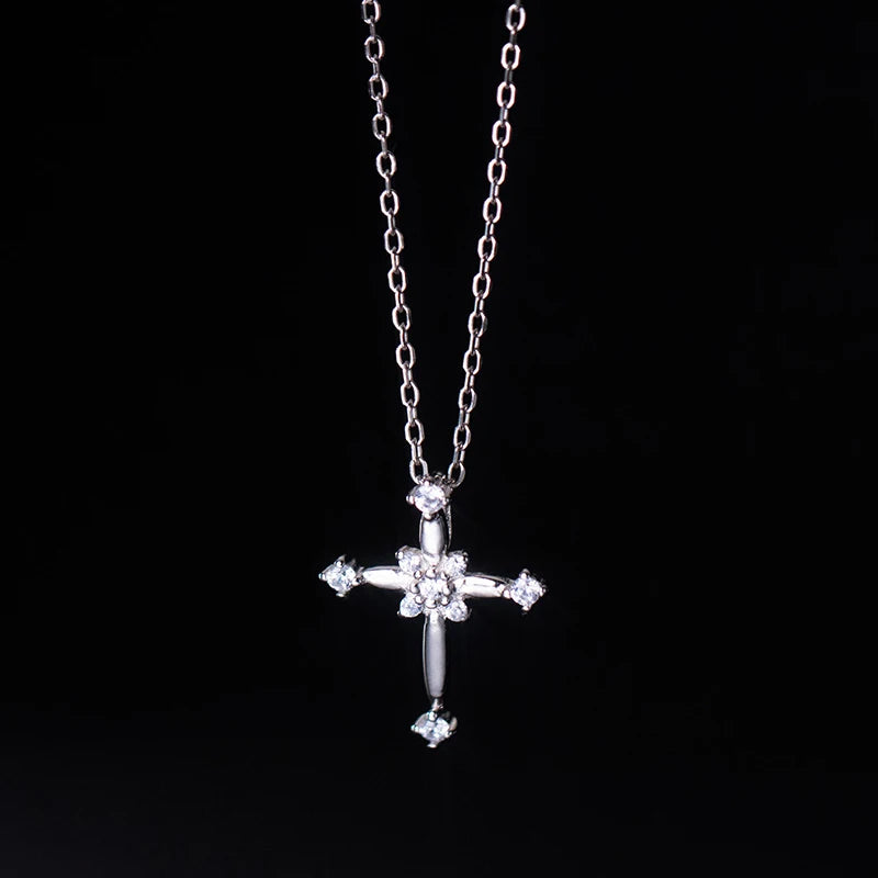 TrustDavis Real 925 Sterling Silver Fashion Sweet CZ Cross Pendant Necklace For Women Wedding Anniversary Jewelry DS3471