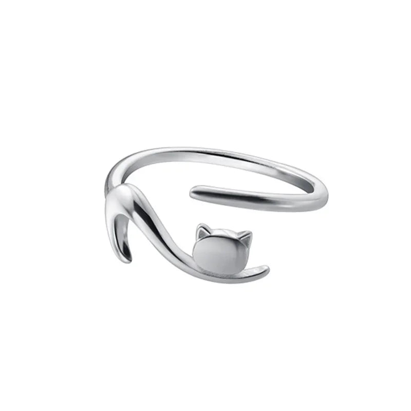 TrustDavis Real 925 Sterling Silver Fashion New Sweet Animal Cat Opening Ring For Women Wedding Party Fine S925 Jewelry DB065