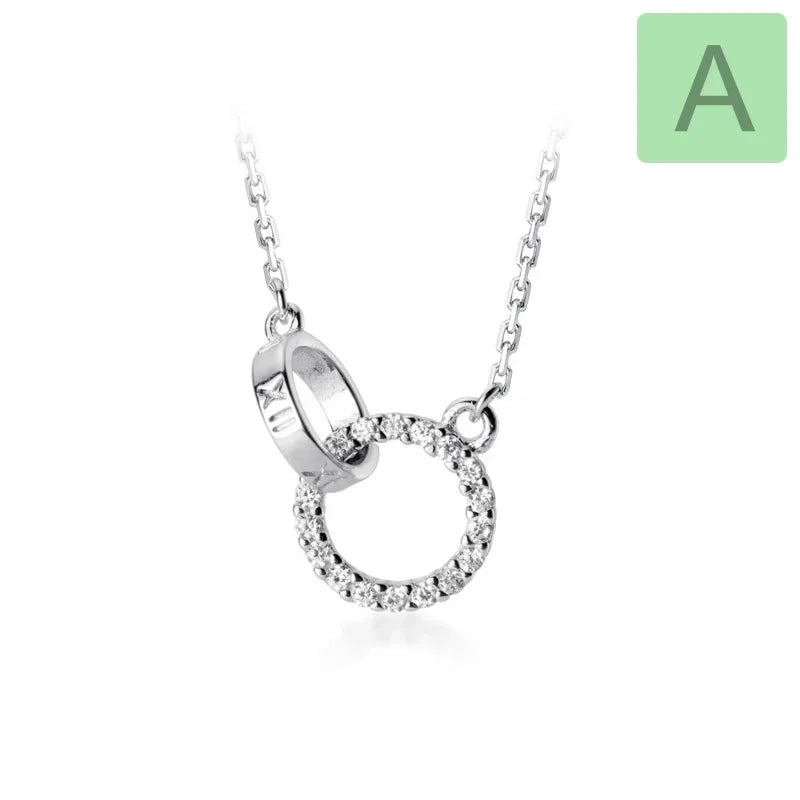 TrustDavis Real 925 Sterling Silver Sweet Double Round Heart Cross CZ Pendant Necklace For Women Wedding Fine Jewelry DA2486