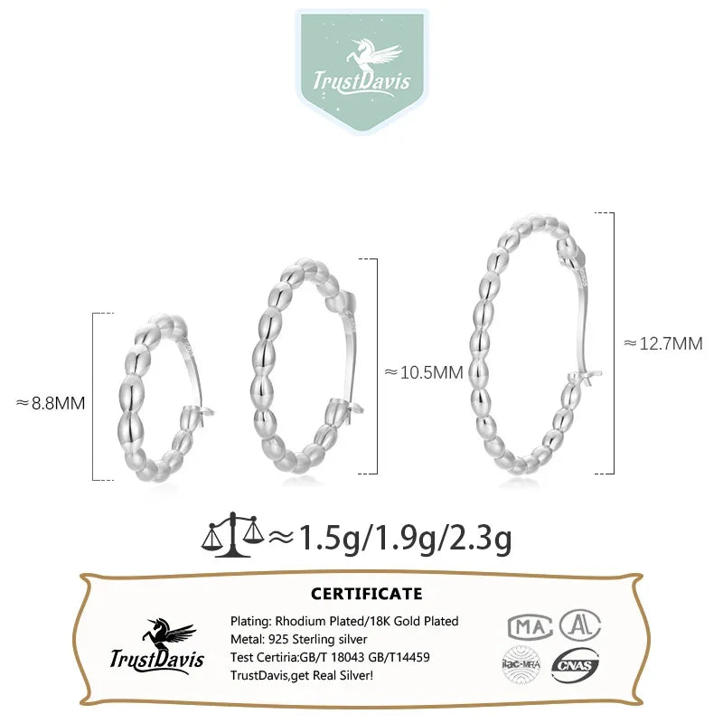 TrustDavis 2024 Real 925 Sterling Silver Sweet Geometric Twists Hoop Earrings for Women Wedding Party Fine Gift Jewelry DF025