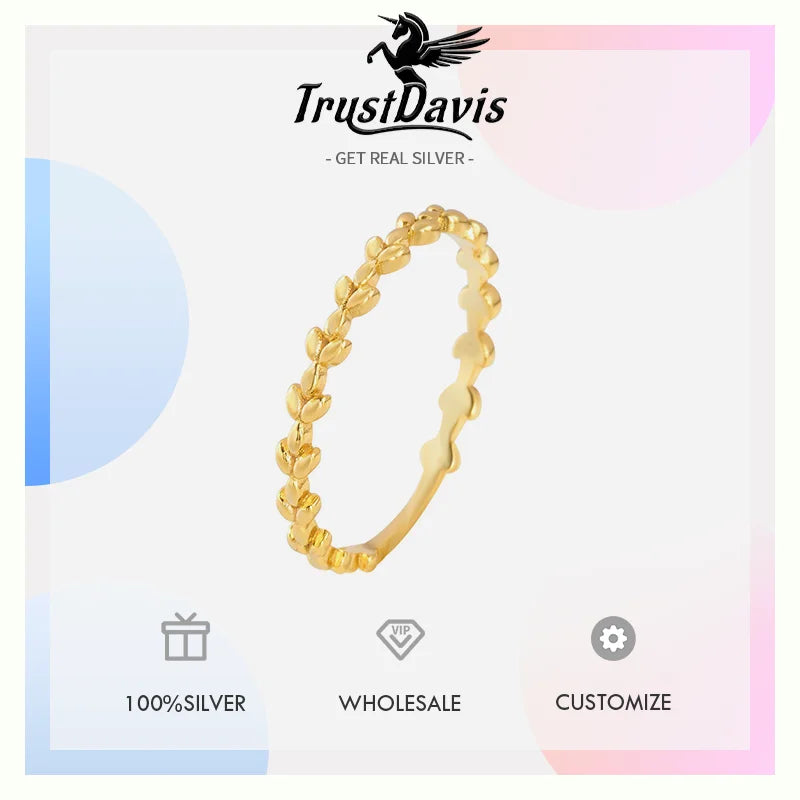 TrustDavis 925 Sterling Silver Fashionable and Luxurious Leaf Ring for Trend Women Party Ring Jewelry DS4762