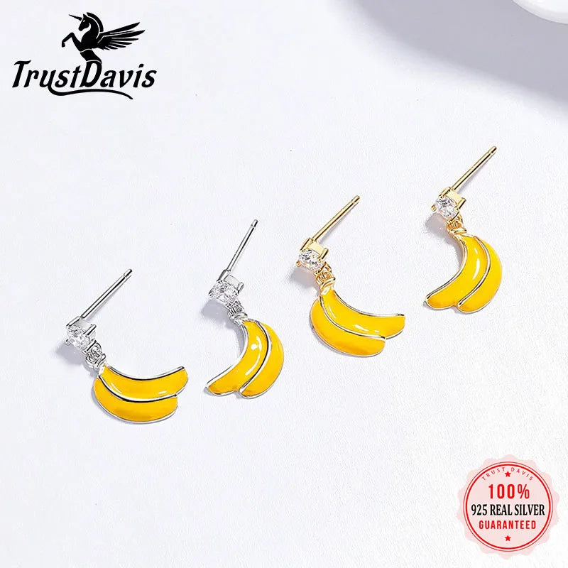 Trusta Genuine Fashion 925 Sterling Silver Sweet Cute Little Fruit Banana Earring for Women Girl Wedding Jewelry Gift DS4131