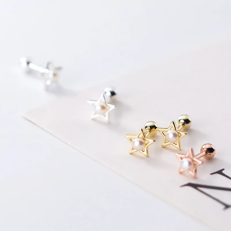 Star Pearl Screw Stud Earrings DA1908