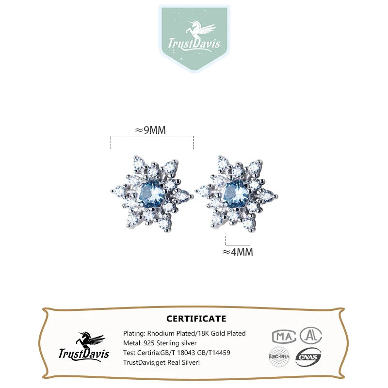 TrustDavis Real 925 Sterling Silver Fashion Sweet Christmas Full Diamond Snow for Women Jewelry DB156