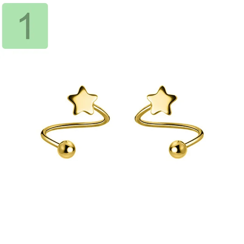 TrustDavis Genuine 925 Sterling Silver Women's Small Star Heart Screw Ear Bones Ear Buckle Tightly Packed Mini Earrings DA2099