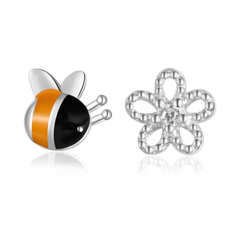 Asymmetrical Bee Flowers Stud Earrings DS734
