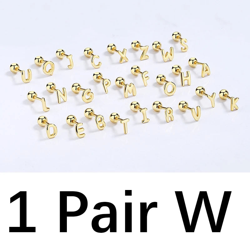TrustDavis Real 925 Sterling Silver 26 Letter Screw Beads Stud Earring For Women Children Baby Minimalist Fine Jewelry DA2867