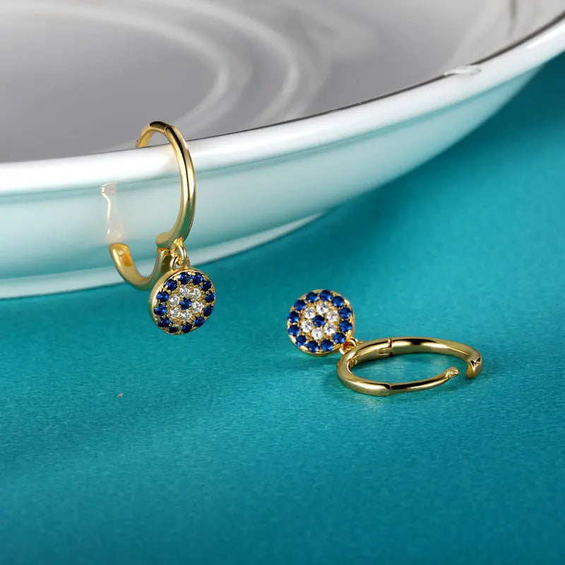 Shining Blue White Eye Earring Hoop Earrings ED400