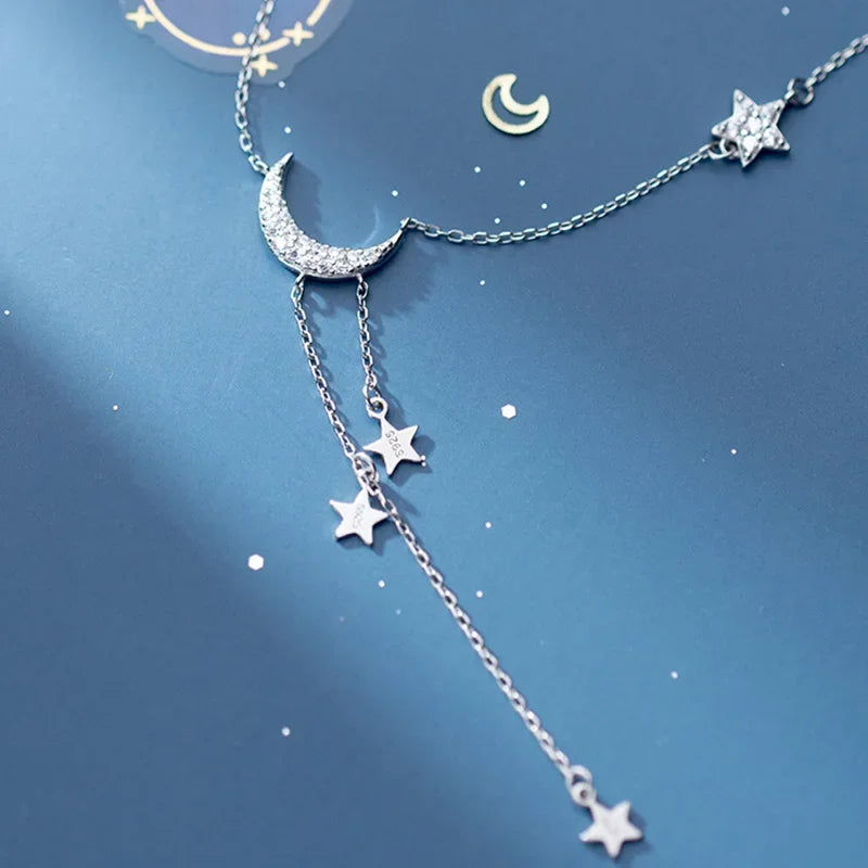 Star Moon Tassel Pendant Clavicle Choker Necklace DA1743