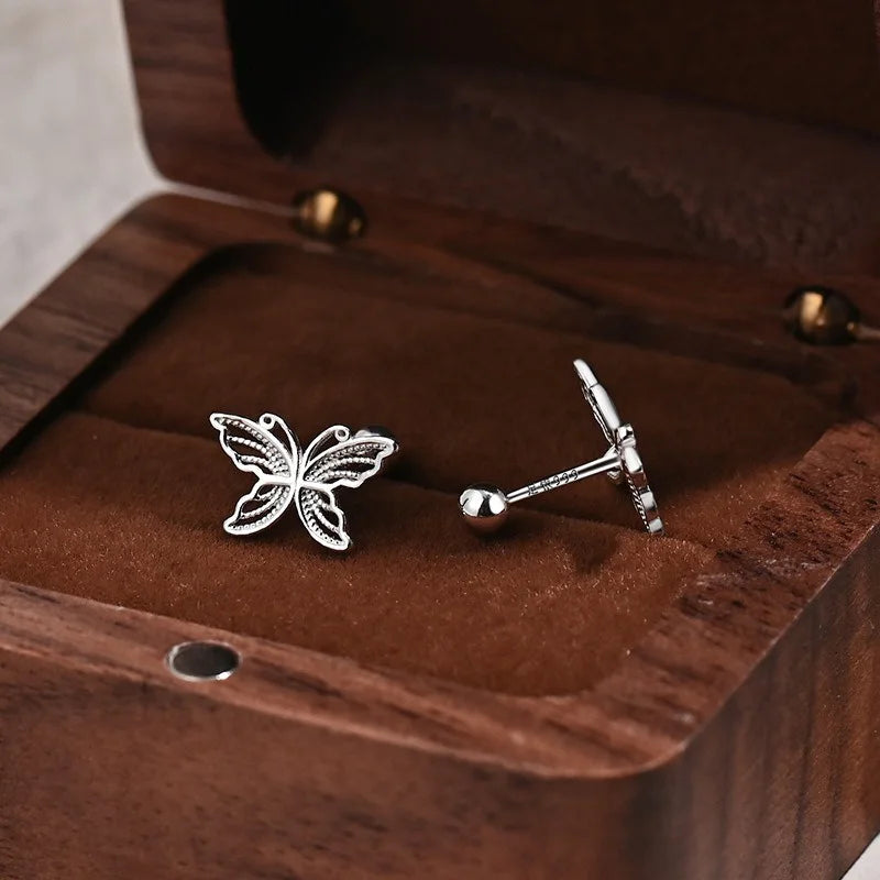 TrustDavis Real 925 Sterling Silver Minimalist Fashion Cute Butterfly Screw Stud Earrings for Women Wedding Fine Jewelry DS3965
