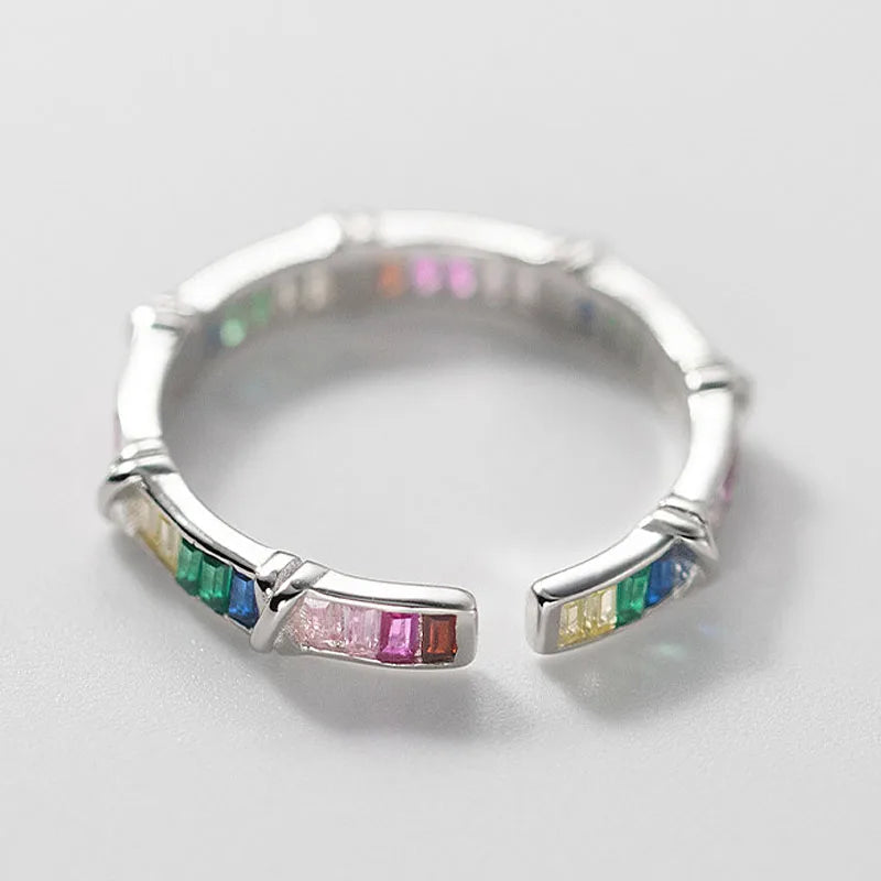 TrustDavis Women Real 925 Sterling Silver Colore Zircon Open Ring Geometric Gift for Mom Daugther Birthday Jewelry DS3627