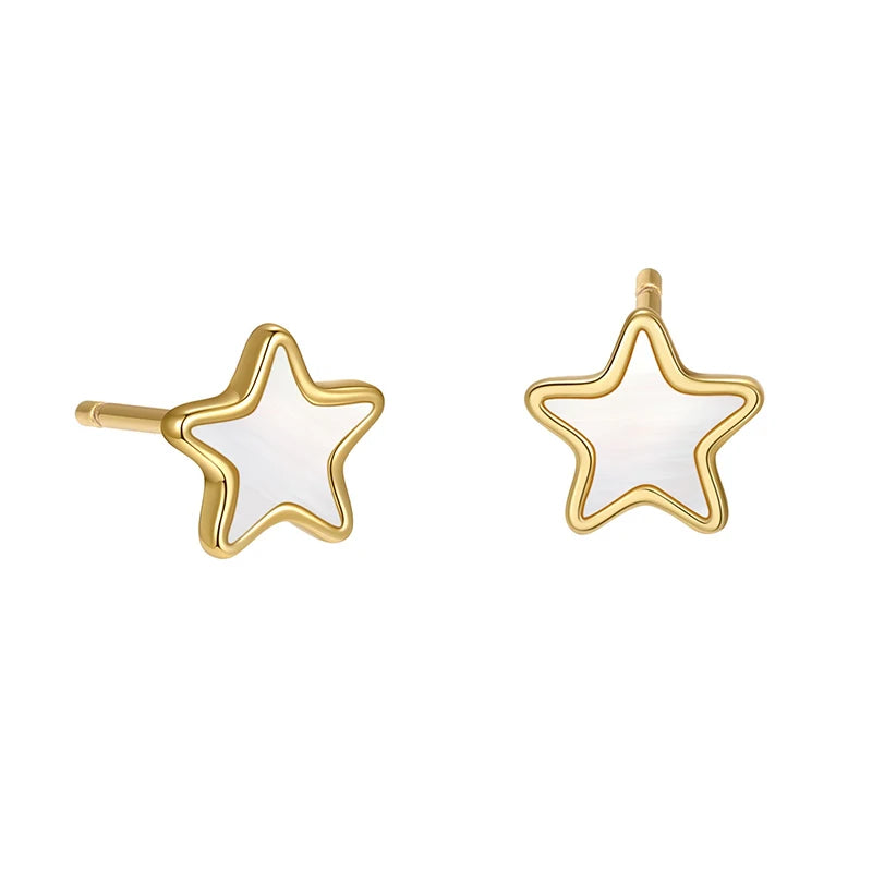 TrustDavis 925 Sterling Silver Women's Fashion Simple White Mother-of-pearl Star Earrings for Women Girls Jewelry Gift DS4664