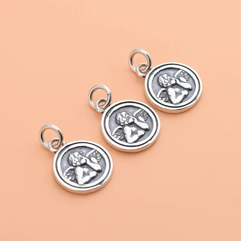 Round Angel Pendant DIY Necklace Bracelet Accessories Fine 925 Jewelry HY654