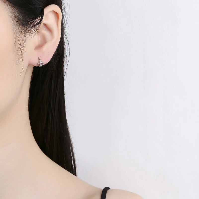 TrustDavis Real 925 Sterling Silver Fashion Temperament Crown Hoop Earrings for Women Wedding Birthday Fine Jewelry DZ1709