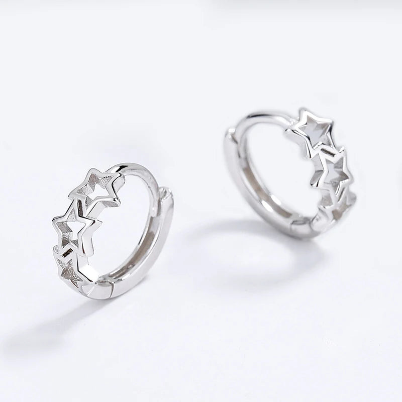 TrustDavis Real 925 Sterling Silver Sweet 18K Gold Hollow Star Charm Hoop Earrings For Women Office Lady Fine 925 Jewelry DG0118