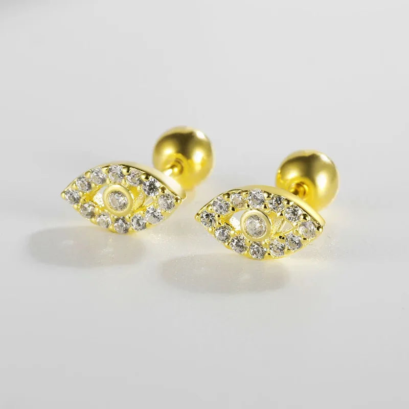 TrustDavis Girls 925 Sterling Silver Wise Eyes CZ Screw Safe Stud Earrings for Daughter Children Birthday Gift Jewelry DS4152