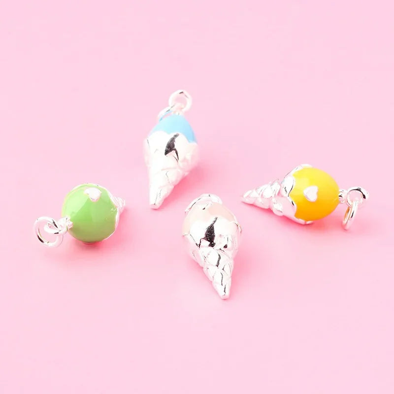 TrustDavis Real 925 Sterling Silver Cute Lovely Colored Ice Cream Pendant Handmade Bracelet Necklace Accessories Jewelry DZ1656