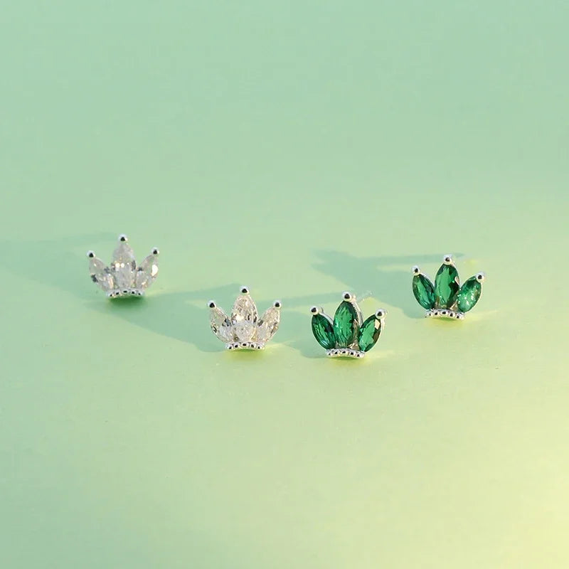 TrustDavis Real 925 Sterling Silver Sweet Crown Green White CZ Charm Stud Earrings For Women Wedding Party Fine Jewelry DA1670