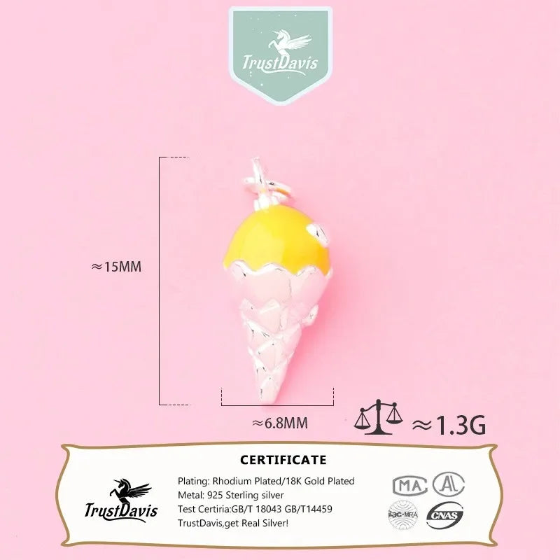TrustDavis Real 925 Sterling Silver Cute Lovely Colored Ice Cream Pendant Handmade Bracelet Necklace Accessories Jewelry DZ1656