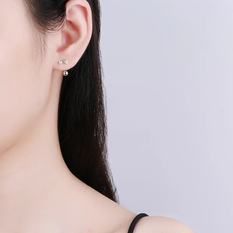 Flower Bowknot Beads Screw Stud Earrings DA2412