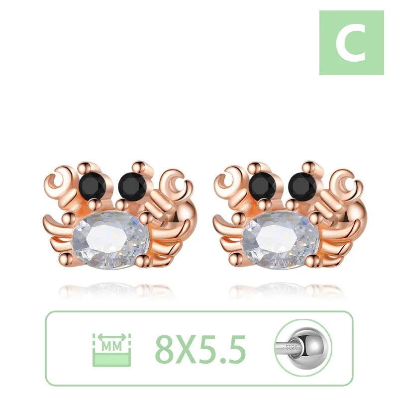 Romantic Animal Snake Crab Fish Rabbit Screw Stud Earrings DS4044