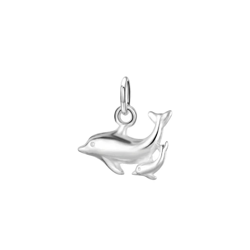 TrustDavis Real 925 Sterling Silver Fashion Sweet Double Dolphins Charm Pendant Handmade DIY Accessories Fine Jewelry DZ202