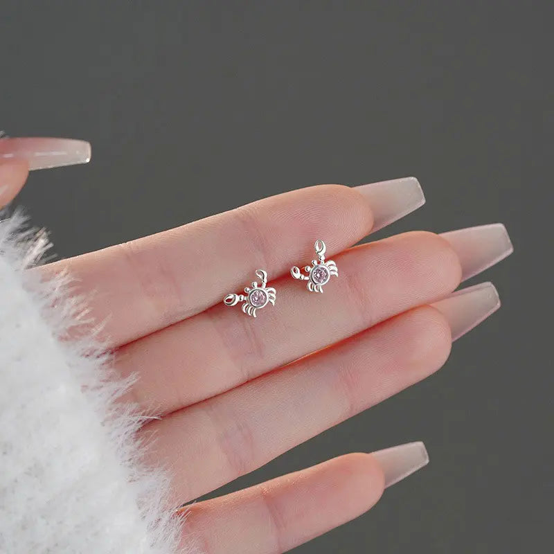 Trustdavis Girls Real 925 Sterling Silver Cute Animal Crab Stud Earrings for Girls Daughter Birthday Party Gift Jewelry DS4196