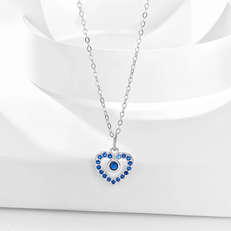 TrustDavis 925 Sterling Silver Women's Fashion Simple Multicolor Heart Pendant Necklace for Women Girls Jewelry Gift DS4660