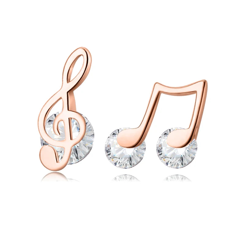 Trustdavis Genuine 925 Sterling Silver Sweet Asymmetric Music Notes CZ Stud Earrings For Woman Wedding Party Fine Jewelry DA1256