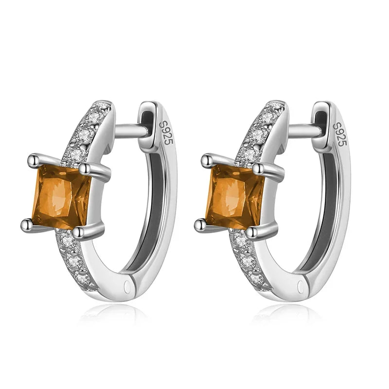 TrustDavis Real 925 Sterling Silver Bohemian Fashion Square Colour CZ Charm Hoop Earring For Women Wedding Fine Jewelry DA2721