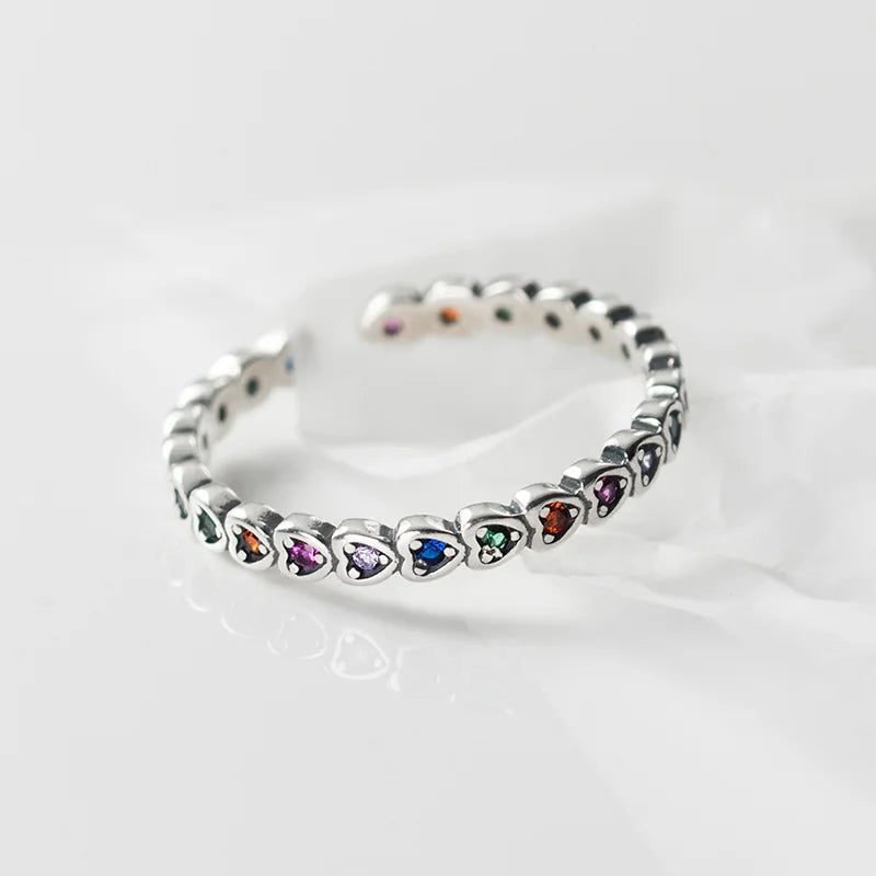 TrustDavis Real 925 Sterling Silver Fashion Sweet Heart Adjustable Ring for Women Wedding Party Ring Jewelry Gift DS3849