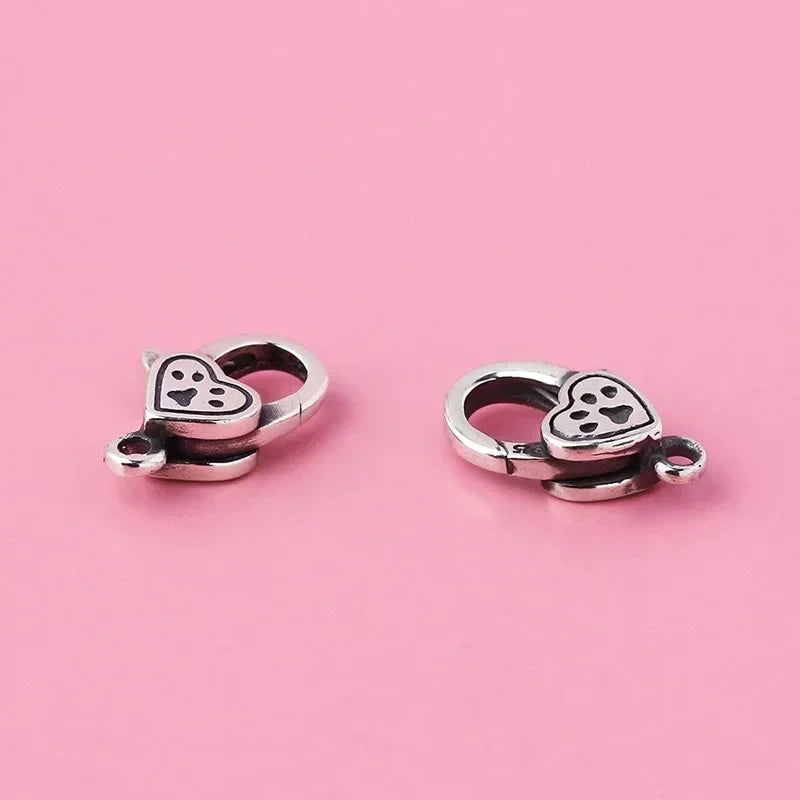 Trustdavis New Real 925 Sterling Silver Retro Cute Heart Cat Paw Charm Pendant Handmade DIY Necklace Accessories Jewelry DZ1652