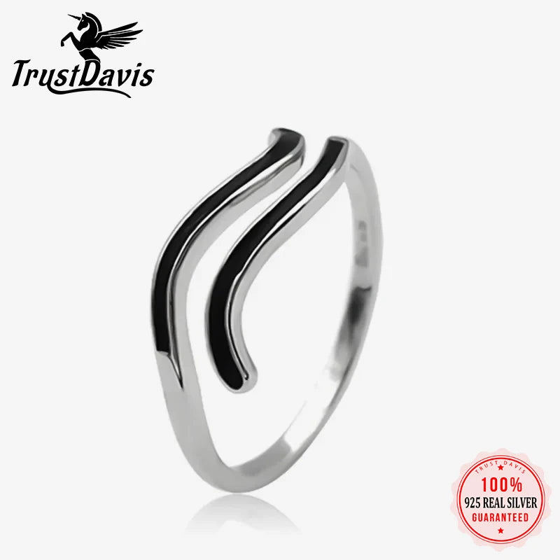 Trustdavis Real 925 Sterling Silver Fashion Wave Pattern Simple Adjustable Ring Vintage Jewelry Dl0055