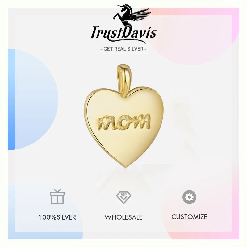 TrustDavis Real 925 Sterling Silver Fashion Heart-shaped/mom Heart Pendant for Women Girl Birthday Gift Fine Jewelry DS4669