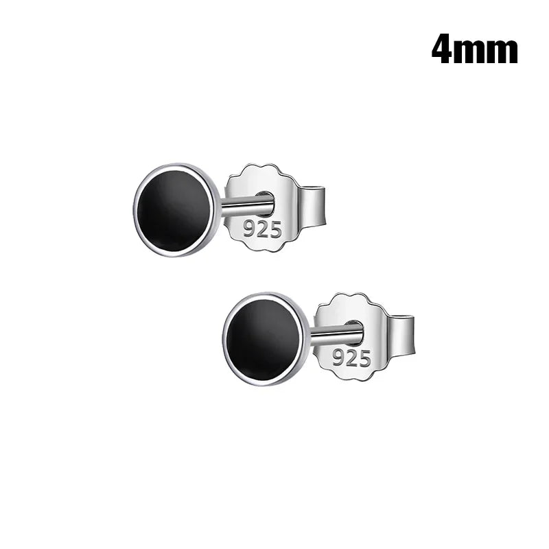 TrustDavis 925 Solid Real Sterling Silver Jewelry 4mm 6mm 8mm Black Round Stud Earrings For Women Girls Silver Jewelry DS1210