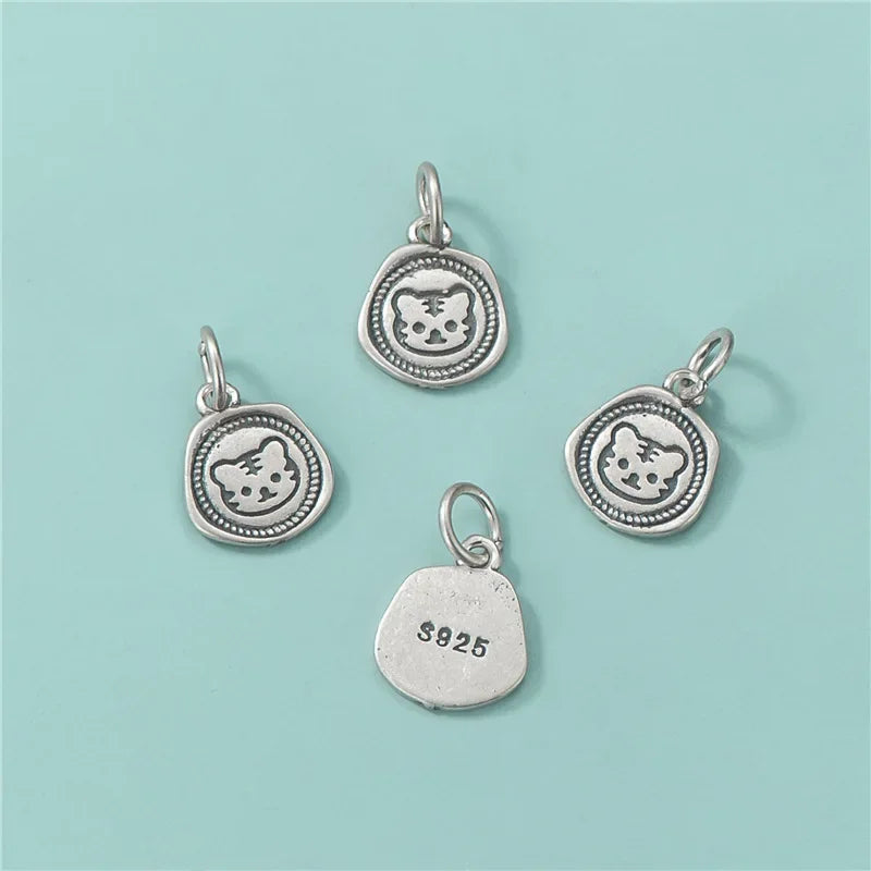 TrustDavis Real 925 Sterling Silver Animal Tiger Pendant Handmade DIY Necklace Bracelet Accessories Fine Jewelry Wholesale HY490