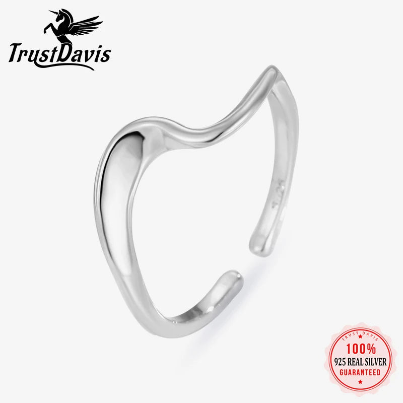 TrustDavis Real 925 Sterling Silver Fashion Minimalist Distortion Opening Ring For Women Lady Valentine's Day Jewelry DD194