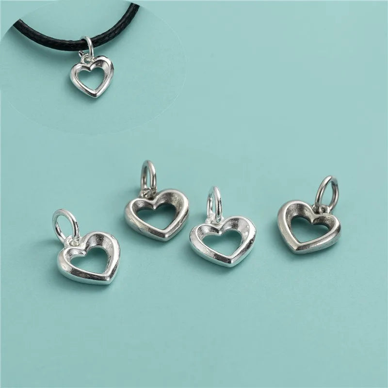 TrustDavis New Real 925 Sterling Silver Fashion Simple Heart Charm Pendant Handmade DIY Accessories Wholesale DZ1717