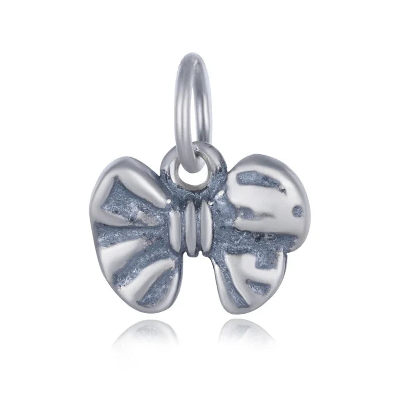 TrustDavis Real 925 Sterling Silver Sweet Bow Knot Pendant Handmade DIY FIT Necklace Bracelet Accessories Fine Jewelry DZ622